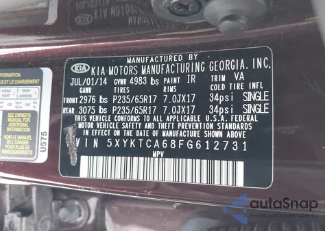 2015 Kia Sorento Lx from USA, damaged, VIN 5XYKTCA68FG612731